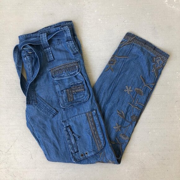 Johnny Was Biya Aventura Embroidered Cargo Denim Pants - Picture 2 of 14